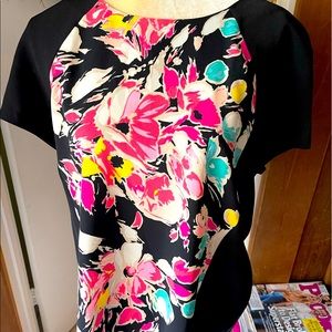 NWT LOFT Black Floral Short Sleeve Top Size M